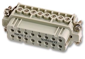 HARTING 0920 016 2812 重载型连接器, 16+PE信号, Han A, 插入件, 17触芯, 16A, 插座, 螺丝口