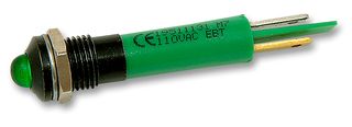 CML INNOVATIVE TECHNOLOGIES 19511231 发光二极管指示器 面板安装, 黑铬挡板, 绿色, 230 VAC, 8 mm, 3 mA, 5 mcd, IP67
