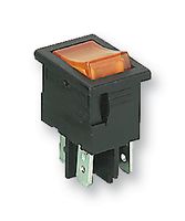 ARCOLECTRIC / BULGIN LIMITED H8553VBNAO Rocker Switch, Off-On, DPST, Illuminated, Panel Mount, Amber, 8500 Series