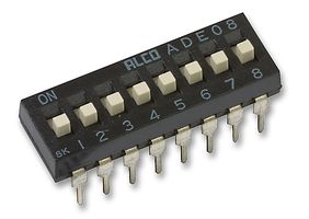 ALCOSWITCH - TE CONNECTIVITY ADE0804 DIP / SIP开关, 8 电路, 滑动式, 通孔安装, SPST, 24 VDC, 100 mA