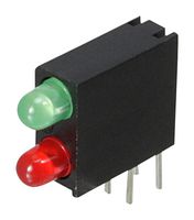 DIALIGHT 553-0121-200F 电路板指示灯, 绿色、红色, 2 LED灯, 通孔安装, T-1 (3mm), R 2V, G 2.1V, 红29mcd, 绿19mcd