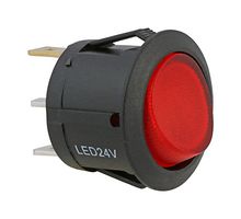 MULTICOMP PRO MP-RR036 跷板开关,圆形,开-关,SPST,LED 照明,面板,卡入式,红色,12VDC 至 24VDC