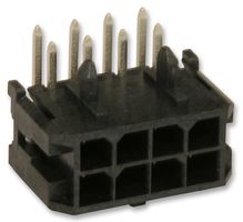MOLEX 43045-0801 . 引脚针座, 线至板, 3 mm, 2 排, 8 触点, 通孔直角, Micro-Fit 3.0 43045 Series