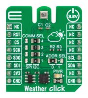 MIKROELEKTRONIKA MIKROE-5761 附加电路板,Weather Click,BME280,湿度和压力传感器,I2C,SPI,3.3V 输入