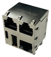 AMPHENOL COMMUNICATIONS SOLUTIONS RJE7G588141112 模块连接器, RJ45 插座带 USB A + USB C, 1 x 3, (排路), 8P8C, Cat5, 通孔安装