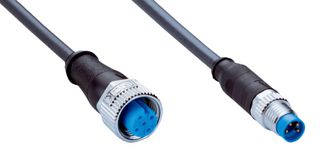 SICK YF2A14-020UA3M8U14 Sensor Cable, A Coded, Black, M12 Receptacle, M8 Plug, 4 Positions, 2 m, 6.6 ft