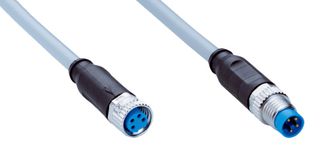 SICK YF8U14-010VA3M8U14 Sensor Cable, A Coded, Grey, M8 Receptacle, M8 Plug, 4 Positions, 1 m, 3.3 ft