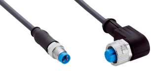SICK YG2A13-020UA1M8U13 Sensor Cable, A Coded, Black, 90° M12 Receptacle, M8 Plug, 3 Positions, 2 m, 6.6 ft