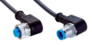 SICK YG2A14-020UB3N2A14 Sensor Cable, A Coded, Black, 90° M12 Receptacle, 90° M12 Plug, 4 Positions, 2 m, 6.6 ft
