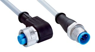 SICK YG2A24-C60VB4M2A24 传感器电缆, A编码,黑色, 90° M12插座, M12 插头, 4路, 600 mm, 23.62 "