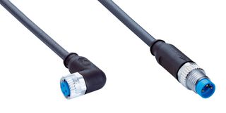 SICK YG8U13-C30UA1M8U13 传感器电缆, A编码,黑色, 90° M8插座, M8 插头, 3路, 300 mm, 11.81 "