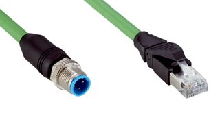 SICK YM2D24-050PN1MRJA4 传感器电缆, D编码, 绿色, M12 插头, RJ45 插头, 4路, 5 m, 16.4 ft