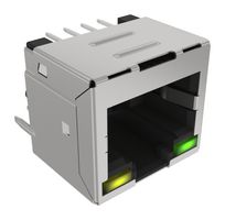 AMPHENOL COMMUNICATIONS SOLUTIONS RJE881881110 Modular Connector, Yellow, Green, RJ45 Jack, 1 x 1 (Port), 8P8C, Cat3, Cat5, Through Hole Mount