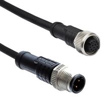 AMPHENOL LTW M12A08ML-12AFL-SB002 Sensor Cable, A Code, Black, M12 Plug, M12 Receptacle, 8 Positions, 2 m, 6.5 ft, M Series