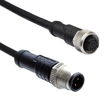 AMPHENOL LTW M12A08ML-12AFL-SB001 Sensor Cable, A Code, Black, M12 Plug, M12 Receptacle, 8 Positions, 1 m, 3.3 ft, M Series