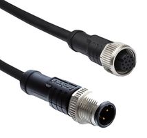 AMPHENOL LTW M12A05ML-12AFL-SB001 Sensor Cable, A Code, Black, M12 Plug, M12 Receptacle, 5 Positions, 1 m, 3.3 ft, M Series