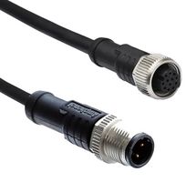 AMPHENOL LTW M12A08ML-12AFL-SDA05 Sensor Cable, A Code, Black, M12 Plug, M12 Receptacle, 8 Positions, 500 mm, 19.6 ", M Series