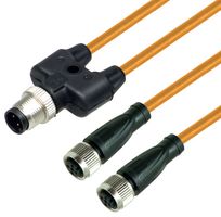 PEPPERL+FUCHS PA V1-G-OR0.3M-POC-T-V1-G 传感器电缆, M12 插头, M12插座x2, 4路, 300 mm, 11.8 "