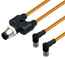 PEPPERL+FUCHS PA V1-W-OR0.6M-POC-T-V1-G 传感器电缆, M12 插头, 90° M12插座x2, 4路, 600 mm, 23.6 "