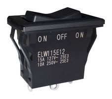NIDEC COMPONENTS ELW115E12 翘板开关, 密封, 开-关-开, SPDT, 不发光, 面板、咬合, 黑色, ELW Series