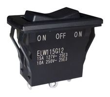 NIDEC COMPONENTS ELW115G12 翘板开关, 密封, (开)-关-(开), SPDT, 不发光, 面板、咬合, 黑色, ELW Series