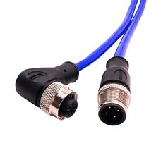 MUELLER ELECTRIC C4AD81M005 Sensor Cable, A-Coded, Blue, M12 Plug, 90° M12 Receptacle, 4 Positions, 5 m, 16.4 ft