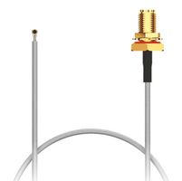 GCT CABLE 385 RF-200-A-2 射频/同轴电缆组件, 6GHz频率, 7.9 ", 200 mm, 1.13mm, IPEX MH4L直角插头, SMA隔板安装插座, 50 ohm