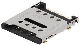 TE CONNECTIVITY 2499165-1 存储卡连接器, Micro SIM, 铰链, 8 触点, 铜合金, 镀金镍镀层触芯