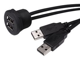MULTICOMP PRO MP015826 USB Cable, C4 Panel Mount, IP67, 2x Type A USB Plug to 2x Panel Type A Receptacle, 300 mm, 11.8 "