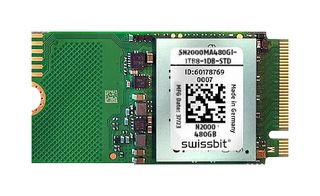 SWISSBIT SN2000MB480GI-1TB8-2DB-STD SSD, Internal, M.2 2242, PCIe Gen 3 x 4, NVMe 1.3, 480 GB, 3D TLC NAND, AES 256-bit, TCG Opal 2.0