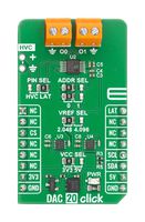 MIKROELEKTRONIKA MIKROE-6825 Add-On Board, DAC 20 Click, MCP47CMD22, 12-Bit Dual-Output DAC, I2C, 3.3V/5V in