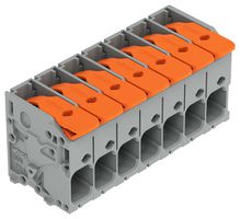 WAGO 2606-1107/020-000 Wire-To-Board Terminal Block, Grey, 7.5 mm, 7 Ways, 24 AWG, 8 AWG, 6 mm², Push In