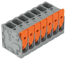 WAGO 2606-3107/020-000 Wire-To-Board Terminal Block, Grey, 7.5 mm, 7 Ways, 24 AWG, 8 AWG, 6 mm², Push In