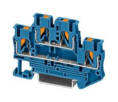 PHOENIX CONTACT 3210570 DIN Rail Mount Terminal Block, Blue, 4 Ways, 26 AWG, 12 AWG, 4 mm², Push In, 22 A