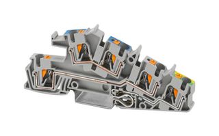 PHOENIX CONTACT 3214049 DIN Rail Mount Terminal Block, Grey, 5 Ways, 24 AWG, 10 AWG, 6 mm², Push In, 28 A