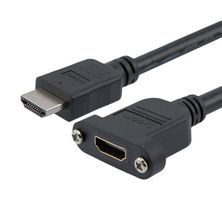 L-COM HD21P-MFP-BLK-05M Audio / Video Cable Assembly, HDMI Plug, HDMI Socket Panel Mount, 19.68 ", 500 mm, Black