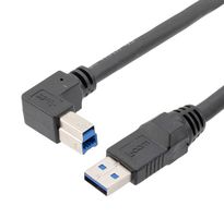L-COM CAU3HFA-90RB-05M USB Cable, Type A Plug to 90° Type B Plug, 500 mm, 19.7 ", USB 3.0, Black