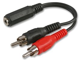 PRO SIGNAL PSG00183 音频/视频电缆组件,100 mm长,3.5 mm立体声耳机插孔至 2 个 RCA/声纳插头,黑色