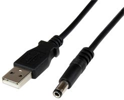 STARTECH USB2TYPEN1M 计算机电缆, USB 2.0 A插头, N型DC桶式插头 (5.5mm外径, 2.5mm内径), 3.28 ft, 1 m, 黑色