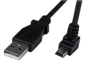 STARTECH USBAMB2MD USB Cable, Type A Plug to 90° Mini Type B Plug, 2 m, 6.6 ft, USB 2.0, Black