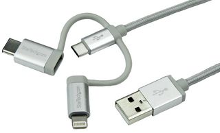 STARTECH LTCUB1MGR USB 2.0 Multi-Charger Lightning/USB-C/Micro USB Lead, 1m Silver Braided