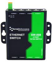 BRAINBOXES SW-008 开关, 8 端口, 工业用, 非管理高速以太网, DIN轨 / 墙壁安装, RJ45 x 8, 10Mbps, 100Mbps
