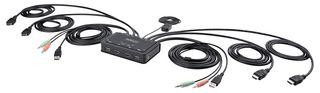 STARTECH C2-DH46-UA2-CBL-KVM KVM切换器,2端口双显示器HDMI线缆KVM切换器,4K 60Hz,集成线缆