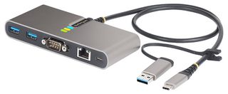 STARTECH 5G2A1SGBB-USB-C-HUB 集线器,2端口USB-C/USB-A集线器,支持千兆以太网和RS-232串口,PD直通功能,2个USB-A接口