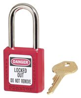 MASTER LOCK 410RED Safety Padlock, Lockout, Thermoplastic, Red, 38 mm Shackle