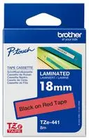 BROTHER TZE-441 Label Printer Tape, Adhesive-Laminated, Black on Red, 8 m