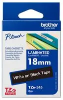BROTHER TZE-345 Label Printer Tape, Adhesive-Laminated, White on Black, 8 m x 18 mm