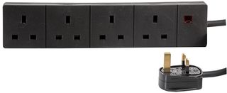 PRO ELEC 9988B-1M 延长线, 4 出口, 英式, 13 A, 250 V, 英式G型, 1 m
