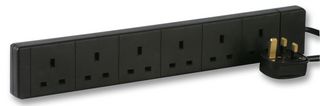 PRO ELEC 2068B-2M EXTENSION LEAD, 6WAY, BLACK, 2M