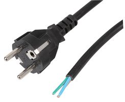 PRO ELEC PE01072 Mains Power Cord, Mains Plug, Schuko to Free End, 2 m, 10 A, 250 VAC, Black